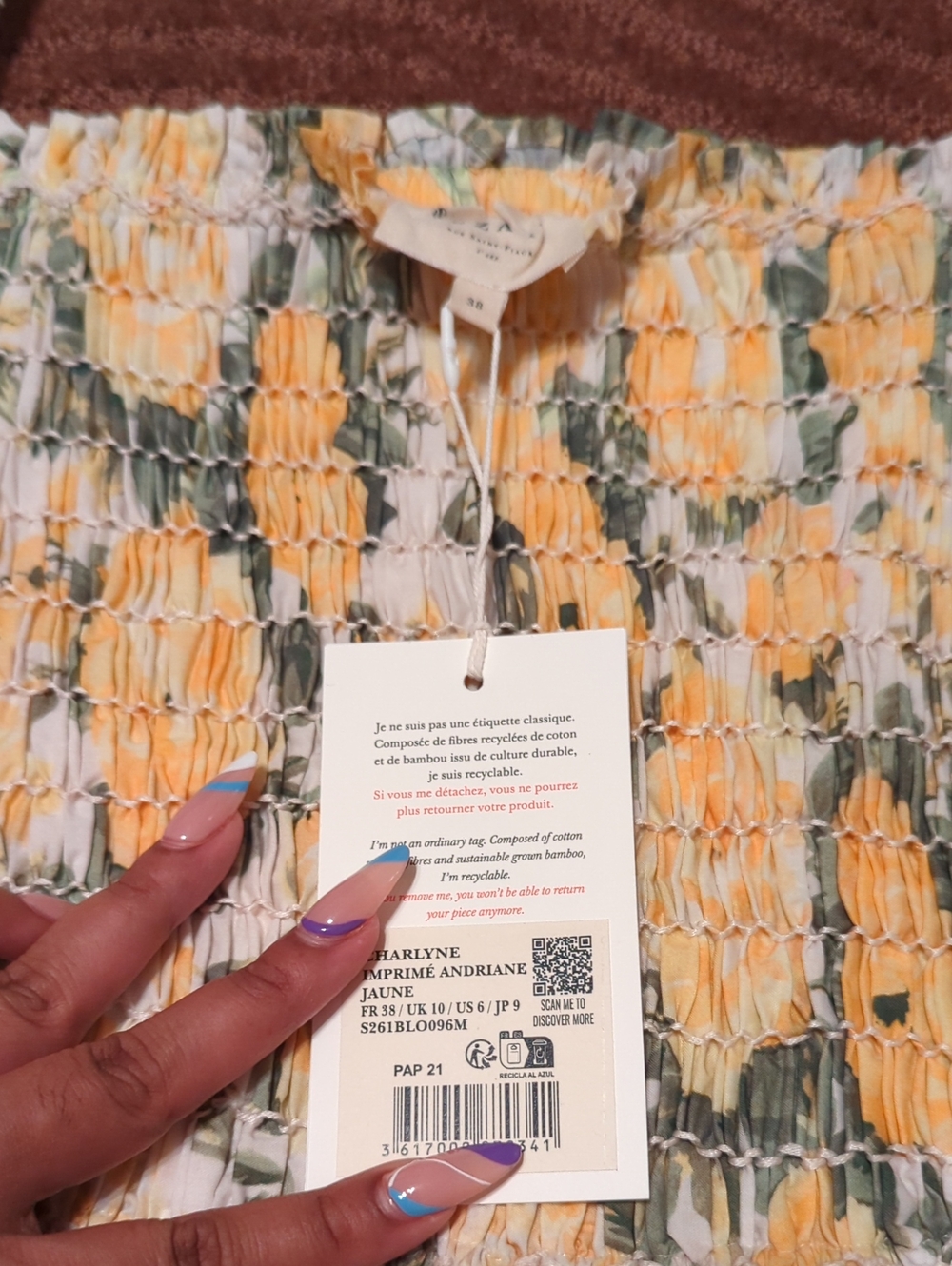 Sezane Charlyne Blouse Andriane Yellow Print - Size 6 NWT - Picture 6 of 7